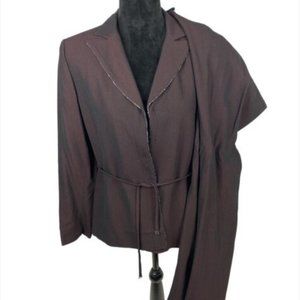 Womens Bergamo Two Piece Pant Suit Wine Burgundy Rhinestone Lapel Trim Size 8